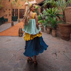 Anthropologie colorblock pleated tier dress